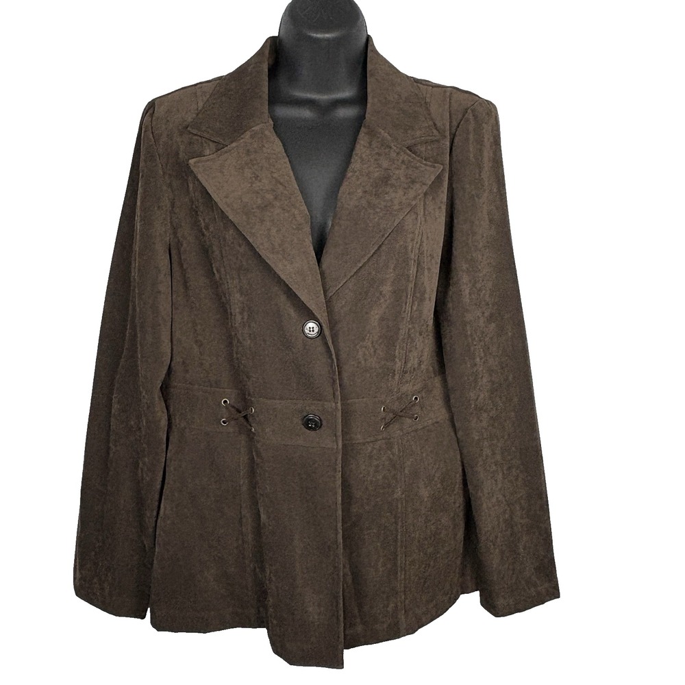 Fashion Bug Y2K Chocolate‎ Brown Faux Suede Jacket Womens Large Stretch Western